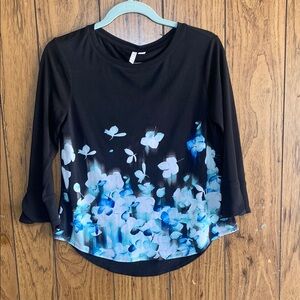 Elle Black and Blue Asymmetrical Blouse